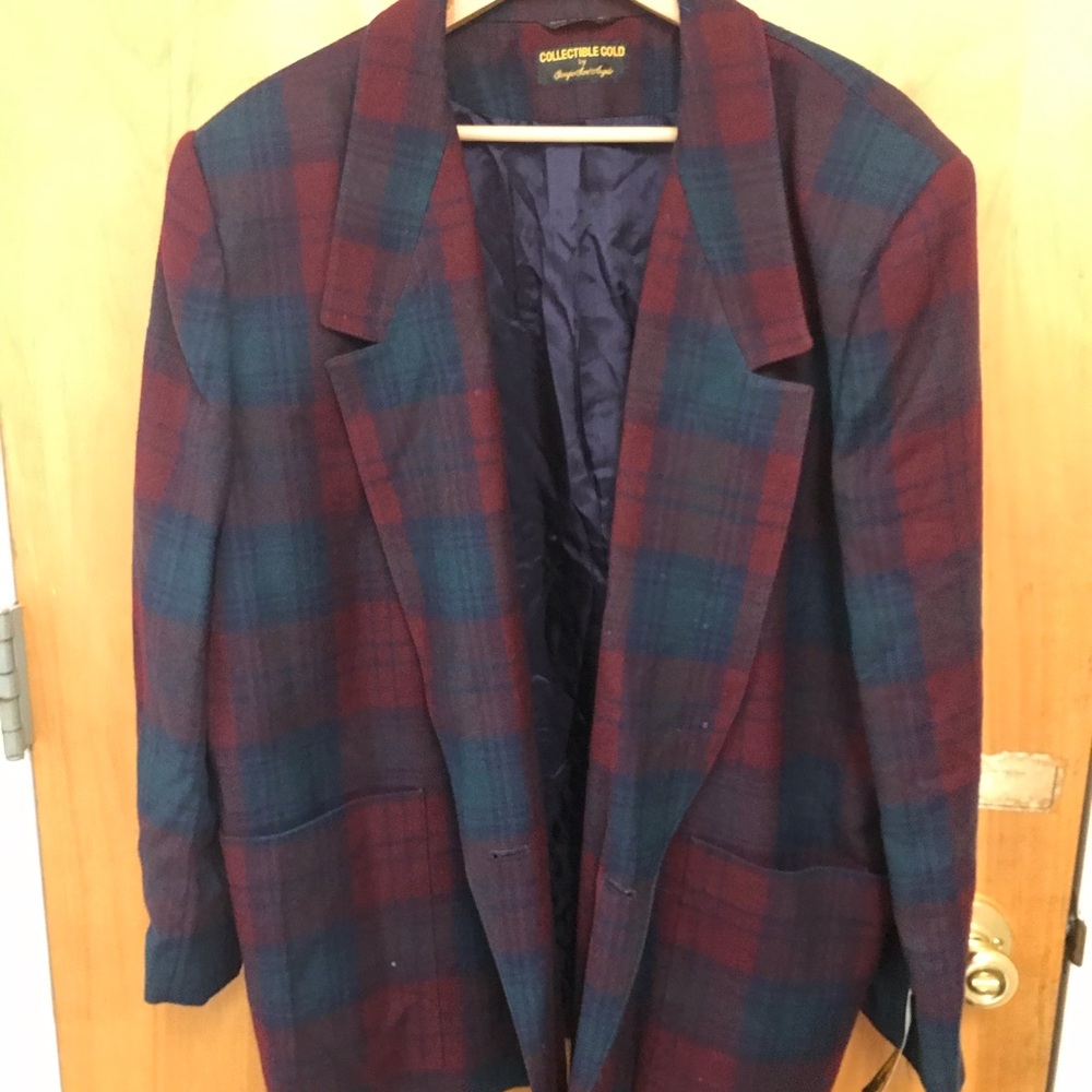 Vintage Giorgio Sant Angelo Gold Collection Wool Plaid Blazer Size 20